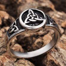 1pc Stainless Steel Viking Celtic Knot Ring, Unisex, Minimalist Style, Great Gift For Thanksgiving, Christmas, Halloween - Silver - View 2