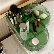 1pc Heart Shaped Transparent Cosmetic Storage Box Multifunctional Love Shaped Desktop Makeup Organizer Large Capacity Perfume Bathroom Storage Rack Divided Student Sorting Box Beauty Tool Storage Tray - Clear - View 5