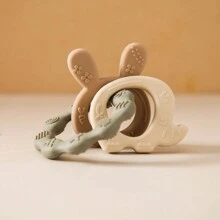 1pc Baby Silicon Teether Ring, Grey-Green Colored With Rabbit & Elephant Shapes, Suitable For Teething Babies, Nice Infant Gift