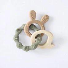 1pc Baby Silicon Teether Ring, Grey-Green Colored With Rabbit & Elephant Shapes, Suitable For Teething Babies, Nice Infant Gift
