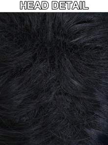 男士齐肩卷发角色扮演假发，无胶耐热假发，中长金色黑色假发，高密度合成纤维替换发，学校万圣节感恩节圣诞节服装配饰和 1 件假发帽 - 黑色 - 查看 6