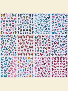 Tiebeauty 12 Sheets Butterfly Nail Art Stickers Self-Adhesive Butterfly Flower Pattern Nail Decals Colorful Mixed Design For Women Girl Nail Decorations DIY - Multicolor - View 3