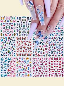 Tiebeauty 12 Sheets Butterfly Nail Art Stickers Self-Adhesive Butterfly Flower Pattern Nail Decals Colorful Mixed Design For Women Girl Nail Decorations DIY - Multicolor - View 1
