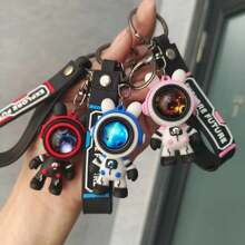 1pc Creative Rabbit Keychain With Space Suit Design For Couples, Car Keys & Bag Decor - Pink - View 2