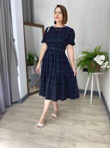 Vestido Midi Godê Com Cinto Encapado Primavera Verão