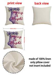 聖誕裝飾品,1 件印花亞麻枕套,紫色聖誕樹花環蝴蝶侏儒圖案,適用於臥室客廳 - 彩色 - 查看 2