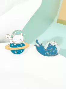 Bộ 2 ghim cài áo hình mèo, mặt dây chuyền ba lô thời trang đa năng, thiết kế hoạt hình dễ thương làm quà tặng cho bạn thân, phụ kiện cực kỳ hấp dẫn dành cho người yêu động vật và vũ trụ - Nhiều màu - Xem 2
