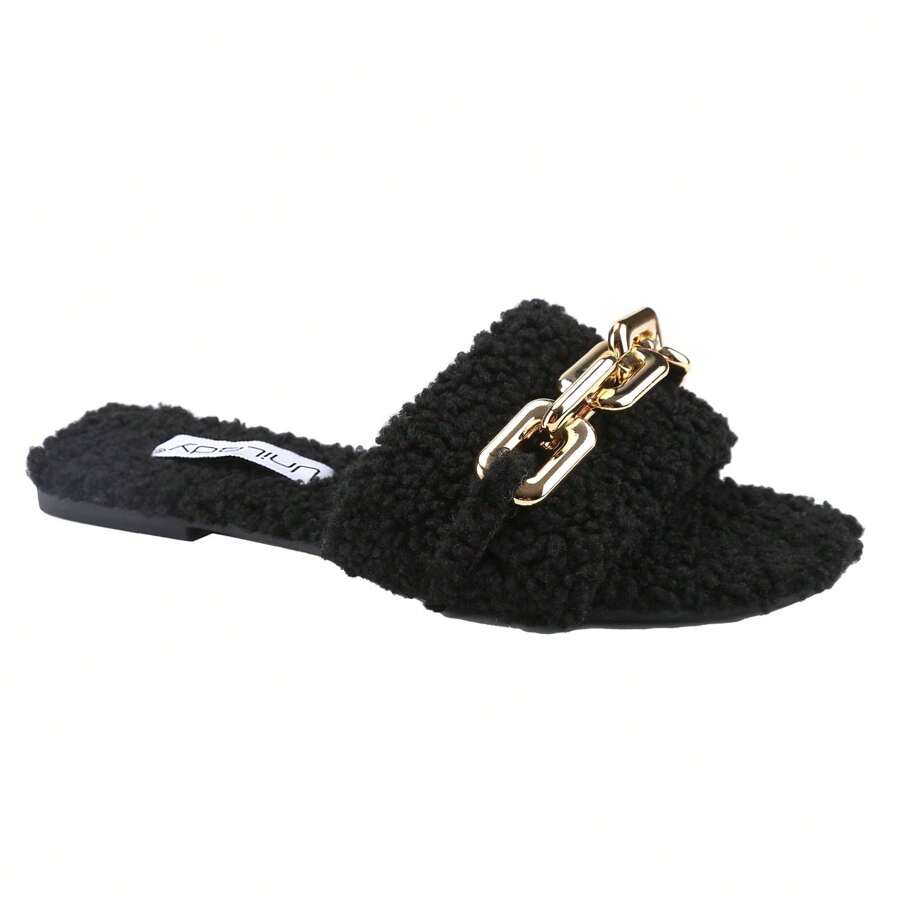 BELOVELY【Warm-1】Women's Andrea Open Toe Slide Slipper with Moisture Wicking for Indoor/Outdoor Comfort and Arch - 黑色 - 查看 1