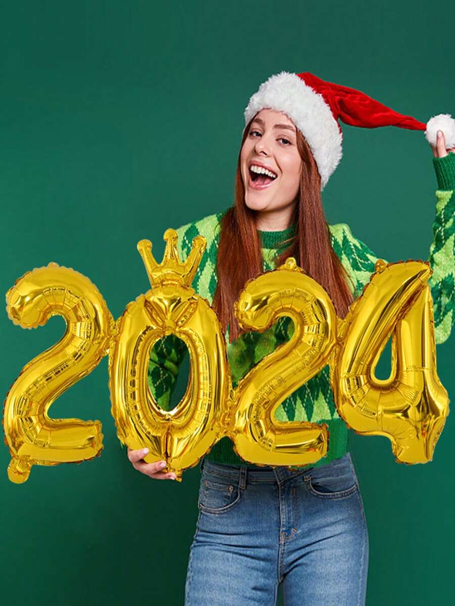 1PC New Year 2024 Digital Foil Balloon Gold Balloon Party Background, Happy New Year Christmas Party Decoration Home Christmas - Gold - View 1