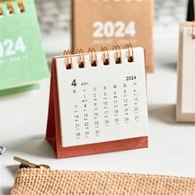 2024創意簡約書桌Ins迷你日曆、便攜式清新學生記事本、裝飾品 - 棕色 - 查看 3