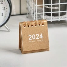 2024創意簡約書桌Ins迷你日曆、便攜式清新學生記事本、裝飾品 - 棕色 - 查看 1