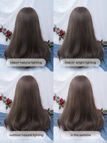 alicegarden The front lace is long and naturally wavy, and the wig is split in the middle. T-shaped lace 13*4*1 brown 22-inch semi-woven daily natural smooth realistic wig (including lace stickers and hairnets). - Brown - View 9