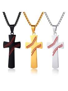 1 Pieza Collar Cruzado De Acero Inoxidable Personalizado Creativo Con Letra Inglesa, Patrón De Béisbol Y Estilo Hip-hop Para Hombres