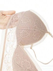 Sutiã fino de renda francesa sexy feminino, calcinha de casamento feminina sem costura macia, sutiã bordado com bojo bonito com as costas descobertas, adequado para mulheres com seios pequenos, lingerie