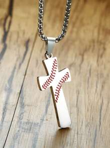1 Pieza Collar Cruzado De Acero Inoxidable Personalizado Creativo Con Letra Inglesa, Patrón De Béisbol Y Estilo Hip-hop Para Hombres