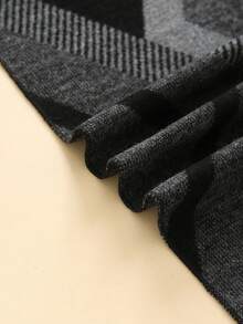 1pc Casual Geometric Pattern Jacquard Men's Scarf, Winter Outdoor Windproof Neck Warmer - Black - View 3