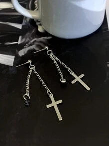 1pair Cool Punk Cross Shaped Earrings Suitable For Versatile Girls' Dressing - Silver - View 6