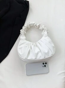 Cloud Pleated Shoulder Bag, Foldable Candy Color Fashion PU Leather Underarm Bag, Women's Cute Casual Versatile Handbag & Purse - White - View 4