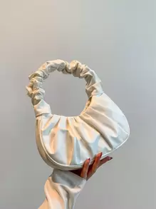 Cloud Pleated Shoulder Bag, Foldable Candy Color Fashion PU Leather Underarm Bag, Women's Cute Casual Versatile Handbag & Purse - White - View 1