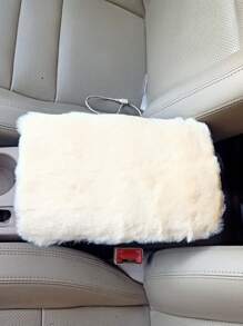 1個多色絨毛防滑汽車置物盒墊,通用中央扶手墊,短絨毛與仿兔毛混合物 - 米色 - 查看 2