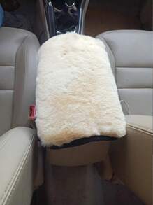 1個多色絨毛防滑汽車置物盒墊,通用中央扶手墊,短絨毛與仿兔毛混合物 - 米色 - 查看 5