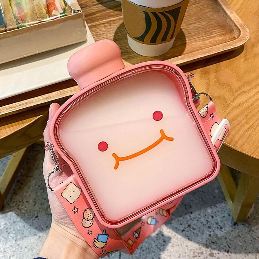 Toast Bread Design Water Bottle. Portable Canteen Pastel Colors For Old Or School. 380ML Capacity - 粉色 - 查看 1