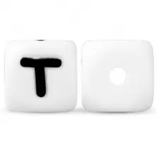 10 Pezzi 12mm Perline Di Silicone Con Base Bianca E Lettere Nere Per La Realizzazione Fai Da Te Di Catenelle Per Succhietti, Portachiavi E Gioielli