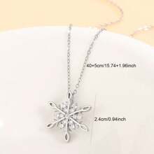 1入組閃亮不鏽鋼鏈冰雪花吊墜項鍊,適用於女性冬季時尚聖誕珠寶派對禮物 - 銀色 - 查看 5