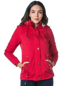 Chamarra Mujer tipo gabardina Dama gorro desmontable - Rojo - Ver 1