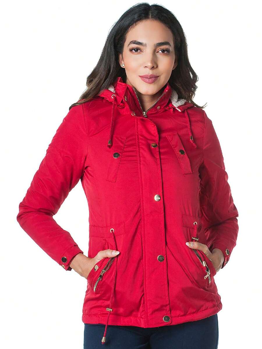 Chamarra Mujer tipo gabardina Dama gorro desmontable - Rojo - Ver 1