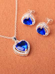 3pcs/Set Solid Color Heart Shaped Zirconia Earrings, Necklace & Pendant Set, 5 Colors Available Valentines