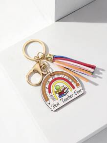 New Arrival Lovely Keychain For Diy Handmade, Style: Teacher Rainbow Wooden Pendant With Colored Tassel, Use Compatible With Apple, Pen, Book Wooden Keychain, Ideal Gift For Teacher's Day, Graduation Season, Schoolmates Reunion, As Creative Gift, Festival Gift, Mobile Phone Or Car Accessory Keyring. - Multicolor - View 2