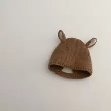 1pc Kids' Warm And Cute Cartoon Rabbit Ear Protection Knitted Hat For Daily Wear, Autumn And Winter Outdoors - Khaki - View 2