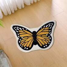 1片蝴蝶形狀仿羊絨地毯,柔軟防滑,可水洗,耐用,適用於客廳,四季皆宜