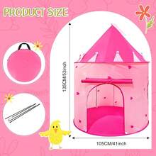 女孩專用遊戲帳篷,帶收納袋,彈出式遊戲帳篷房屋,適用於兒童幼兒的室內和室外活動,可摺疊、便攜,粉色 - 粉色 - 查看 2