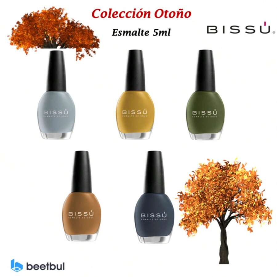 Beetbul Bissú Colección Otoño, 5 Esmaltes de 5ml, Colores (Nubes Otoño, Pequeña Cabaña, Montaña Mágica, Camino de Hojas, Bosque Nocturno) - Multicolor - Ver 1