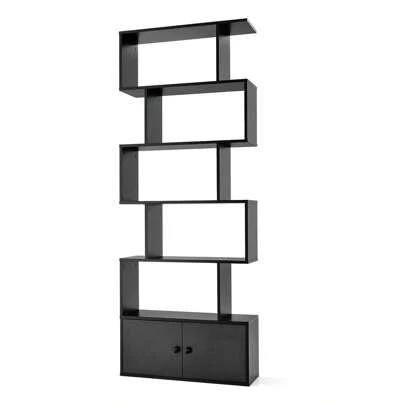 5 Tier Bookcase, S-Shaped Standing Shelf With Doors, Storage Shelf Wall Shelf Wooden For Living Room, Bedroom & Study