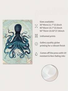 1 Pieza Póster Decorativo Del Mapa De Pulpo, Tema Marino - Multicolor - Ver 6