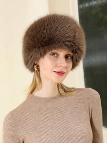 LEAJOURNO. 1頂女式時尚經典歐美風格,甜美可愛,防風保暖,加厚毛皮帽子,頸部保護 - 咖啡棕 - 查看 5