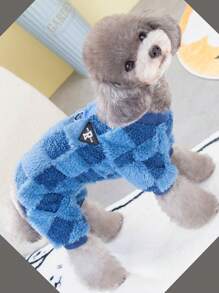 Quần áo thú cưng, Áo khoác lông cừu cho chó & mèo, Kiểu lông dài có thể đảo ngược, Áo hoodie ấm 4 chân, Trang phục thường ngày cho thú cưng - Màu xanh lam - Xem 4