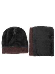 3入組男士實色冬季戶外厚保暖絨面頸套帽套裝