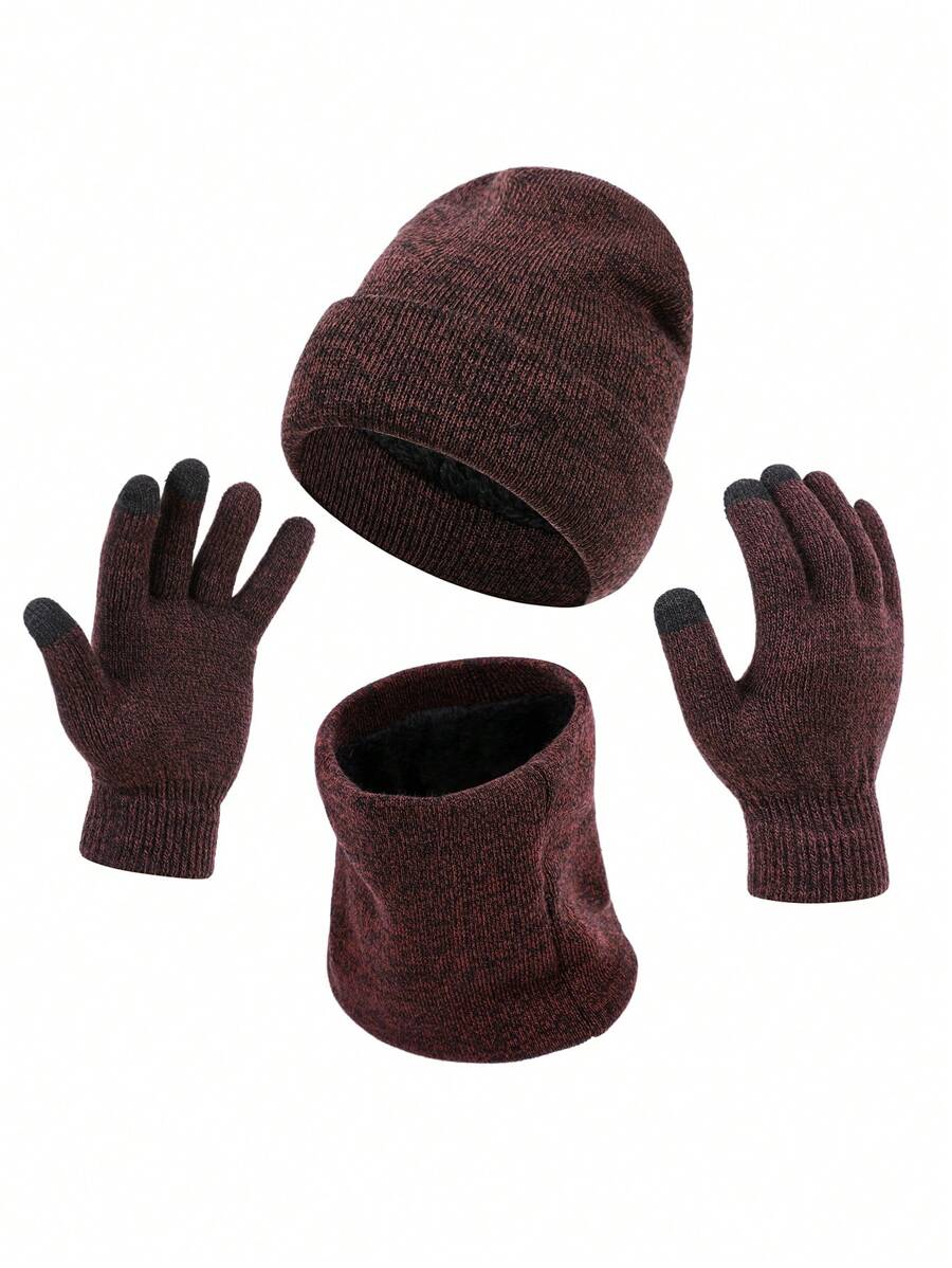 3入組男士實色冬季戶外厚保暖絨面頸套帽套裝