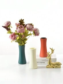 1pc Shatterproof Plastic Flower Vase, Faux Ceramic Vase For Home Decor Floral Arrangement - White - View 7