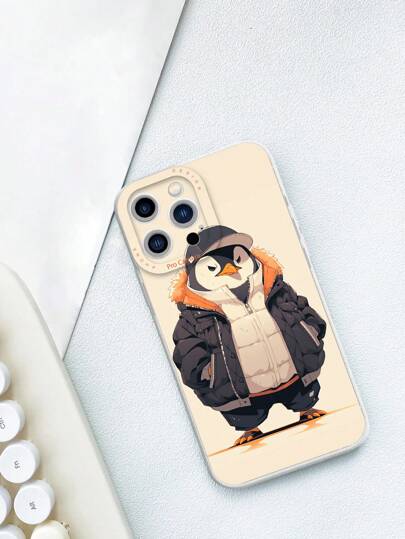 1pc Cool Penguin Illustration Tpu Phone Case Compatible With Apple And Compatible With Samsung Phones