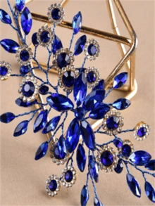 1個藍色鑲鑽髮飾儲物盒穩定持有優雅風格女性時尚髮飾用品