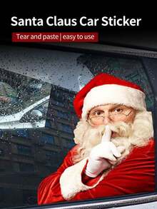 1pc Car Sticker, Right Side Christmas Santa Claus Car Decal - Red and White - View 1
