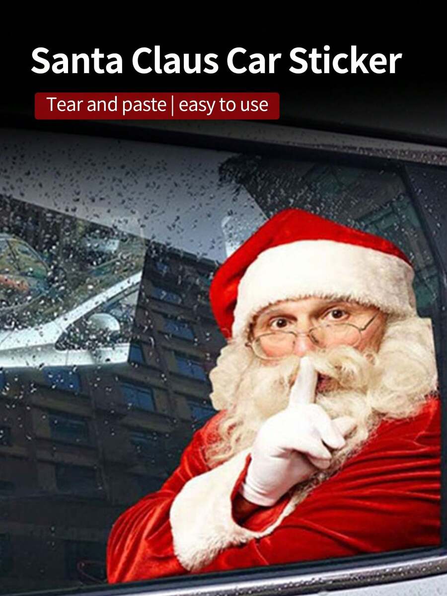 1pc Car Sticker, Right Side Christmas Santa Claus Car Decal - Red and White - View 1