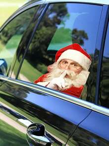 1pc Car Sticker, Right Side Christmas Santa Claus Car Decal - Red and White - View 4