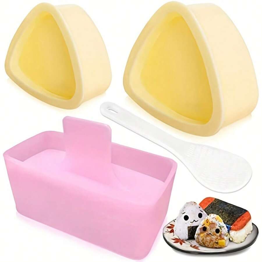 4PCS/Set Onigiri Mold Rice Mold Musubi Maker Kit Musubi Maker Press Classic Triangle Rice Ball Mold Maker Sushi Mold For Lunch Bento And Home DIY, Back To School Supplies - Yellow - View 1