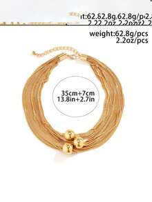 1pc Exaggerated Punk Style Multilayer Necklace, Fashionable Geometric Round Ball Necklace - Yellow Gold - View 5